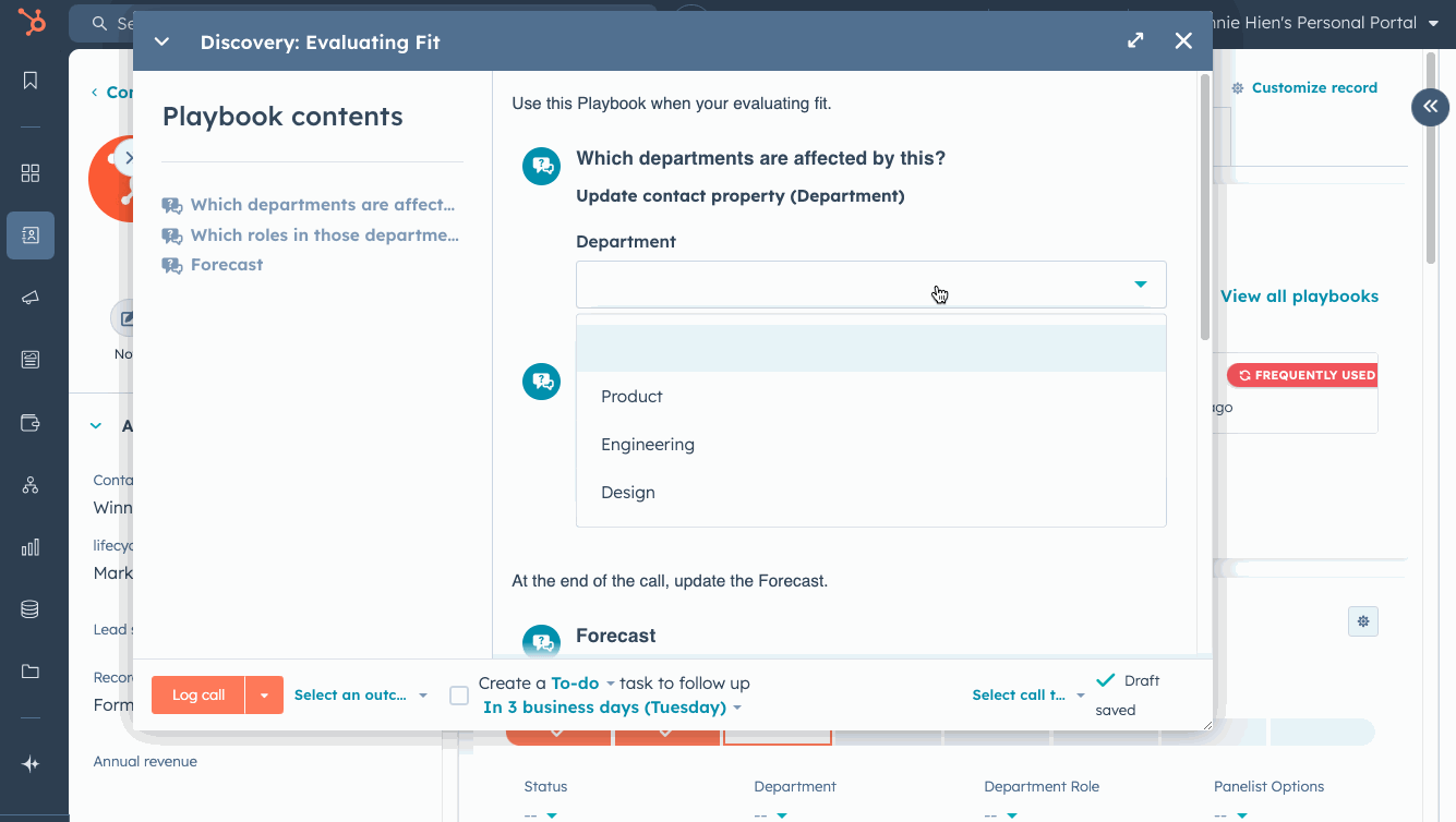 Conditional property options in playbooks within HubSpot