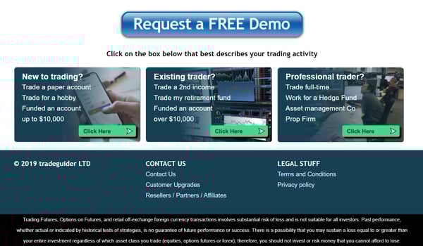 Old homepage CTAs on Tradeguider website before HubSpot CMS build