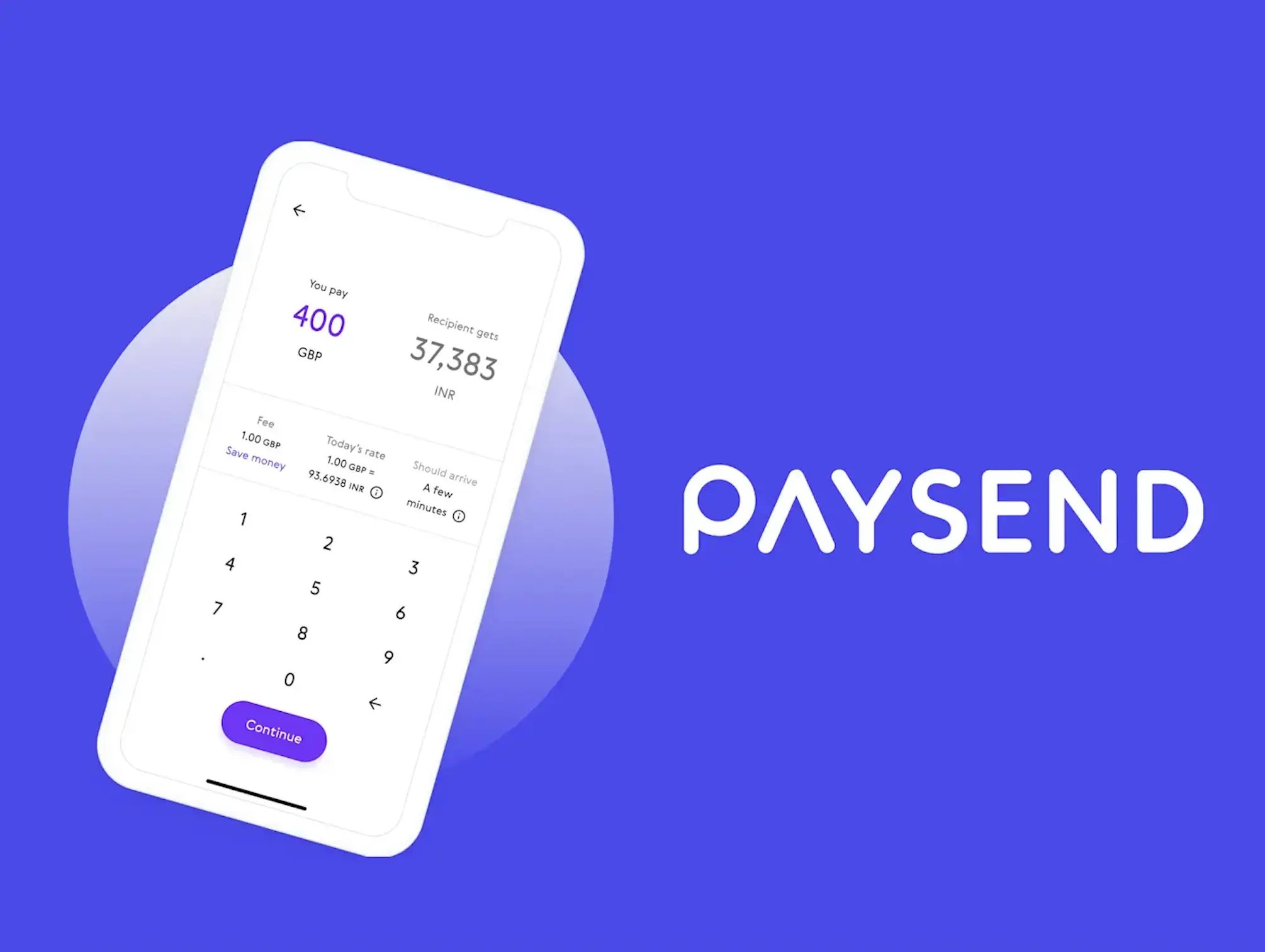 Paysend mobile app interface displaying international currency transfer features.