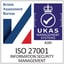 ISO 27001 information security certification badge, UKAS accredited