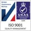 ISO 9001 quality management certification badge, UKAS accredited
